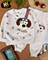 beautiful dog face printed kids suit